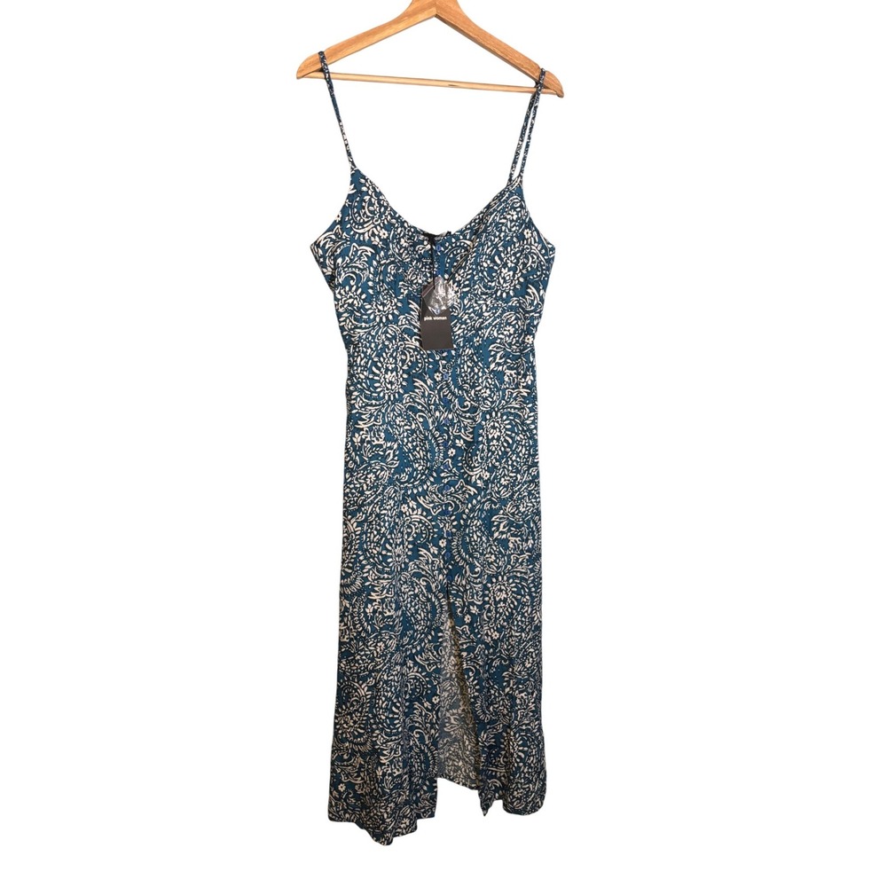 NWT Pink Woman Blue Paisley Floral Sleeveless Midi Dress Size XL Boho Cottage